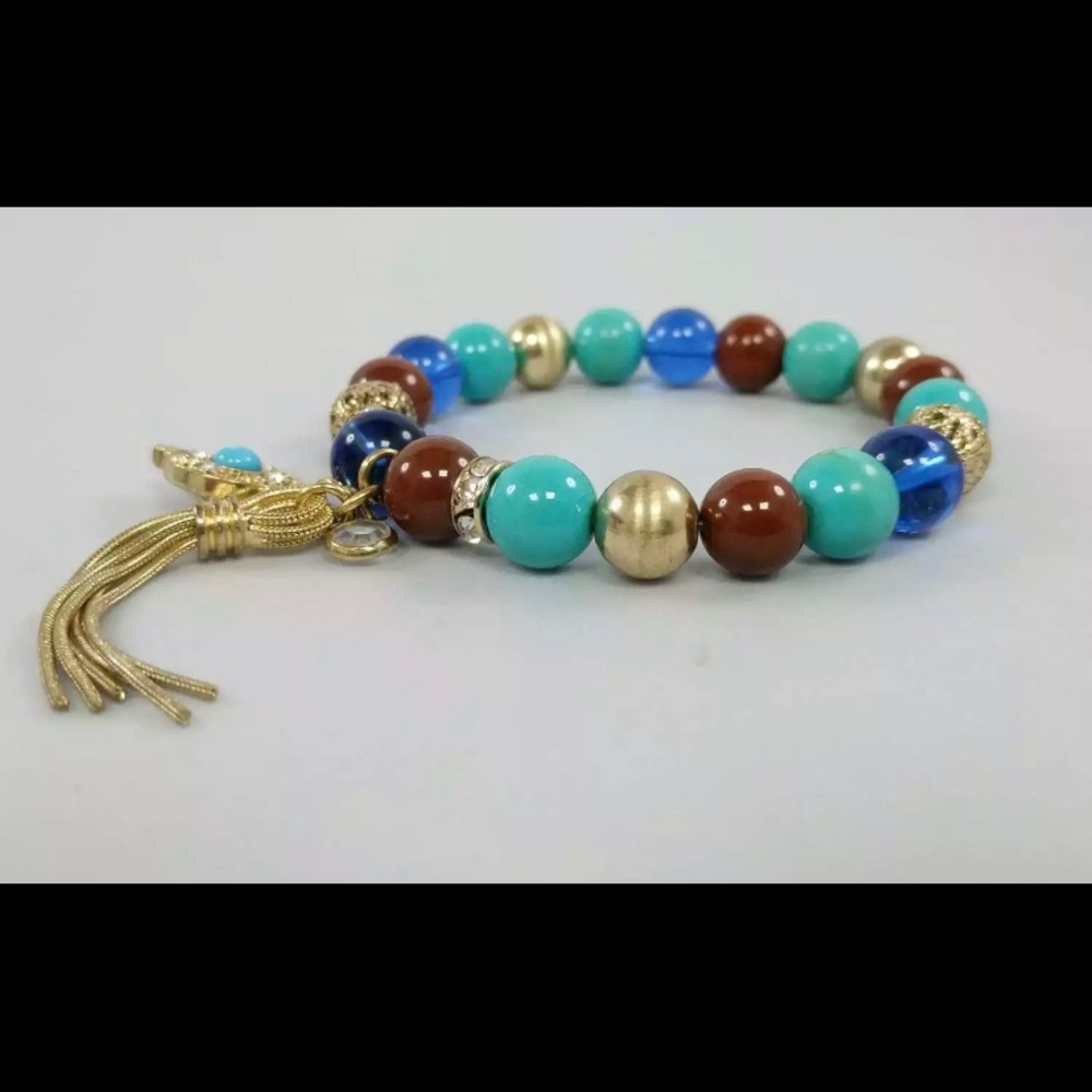 B6J COSTUME JEWELRY RHINESTONE BRACELET 7" MULTIPLE COLORED STONES